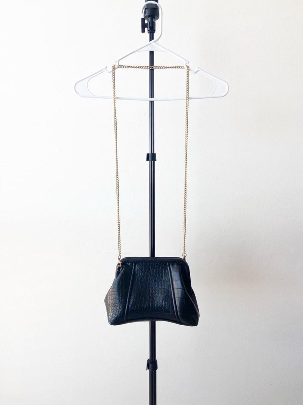 Black Shoulder Bag with Gold Chain